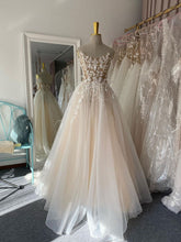 Champagne A-Line Tulle Strapless Wedding Dresses, Beach Bridal Gown